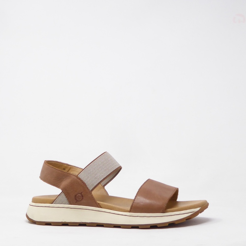Born Womens Mimi Sandals Brown Leather Elastic Slingback Size 9